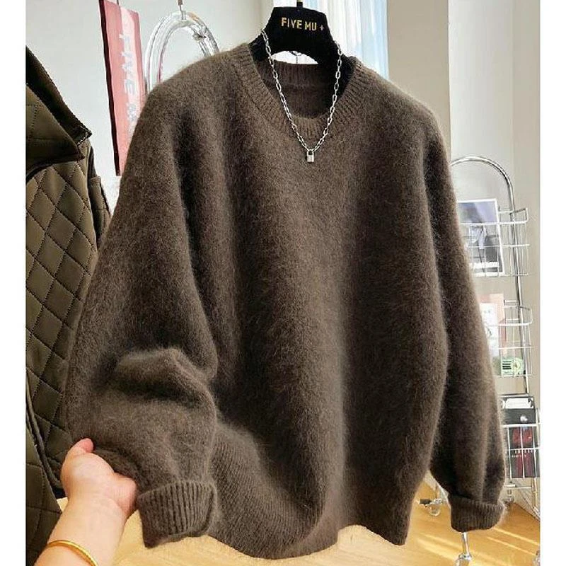 美式复古羊毛衫男士秋冬季圆领百搭慵懒风套头衫加绒加厚保暖毛衣