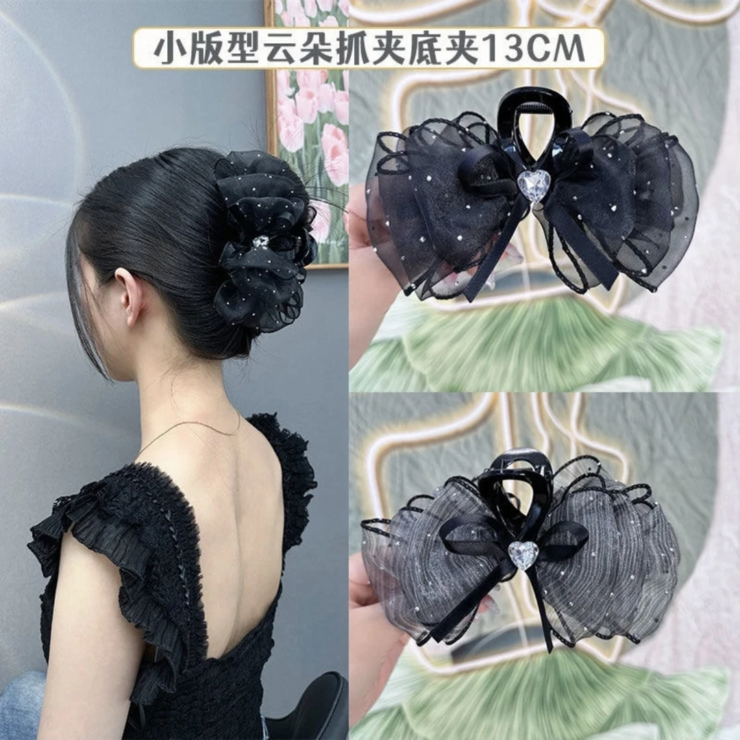 【小熊宝】高级感蓬松蝴蝶结抓夹满天星发夹新款时尚云朵泡泡抓夹
