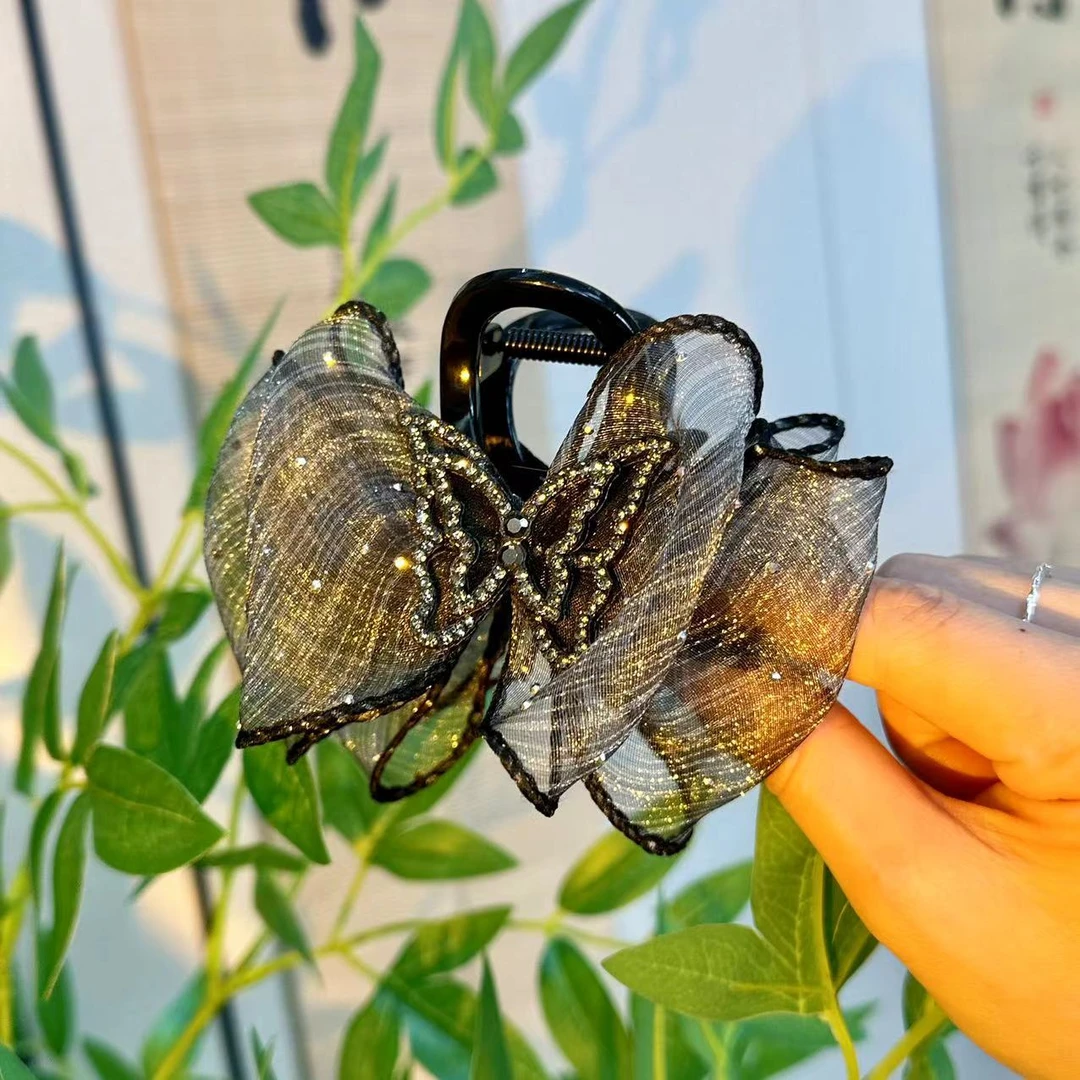 夏款气质轻奢超仙网红8cm水钻蝴蝶泡泡夹小抓夹发夹头饰