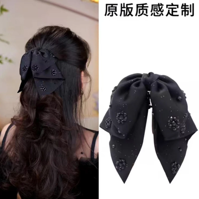 【花语】黑色法式大蝴蝶结飘带懒人抓夹显层次高级感发饰头饰