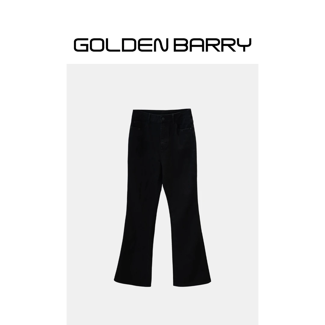 GOLDENBARRY| 506022时尚经典百搭设计感黑色牛仔修身舒适喇叭裤