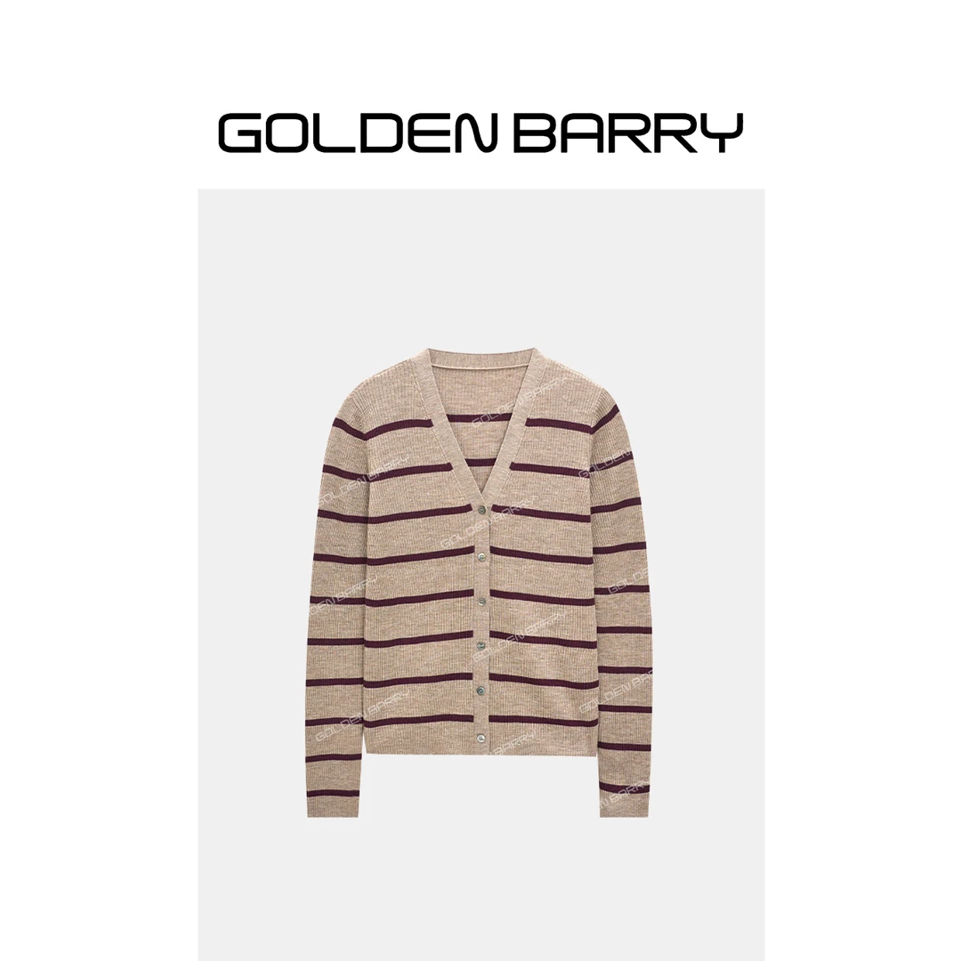 GOLDENBARRY|241208深V领条纹羊毛开衫