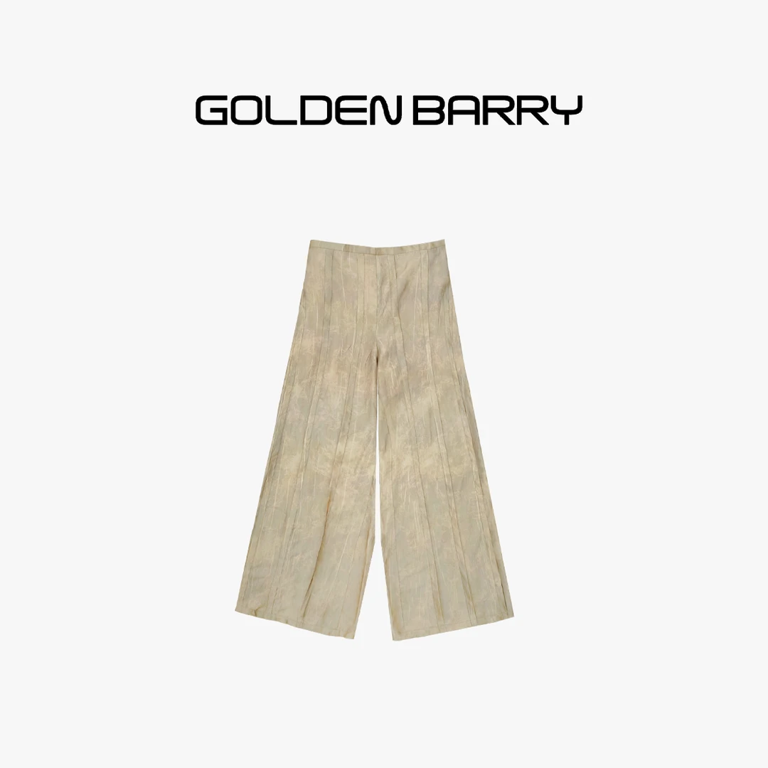 GOLDENBARRY|511074百搭垂感复古高腰压褶阔腿及地长裤