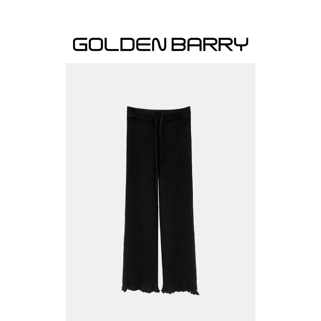 GOLDENBARRY|573001流苏针织百搭设计师款女士轻奢经典毛织直筒裤