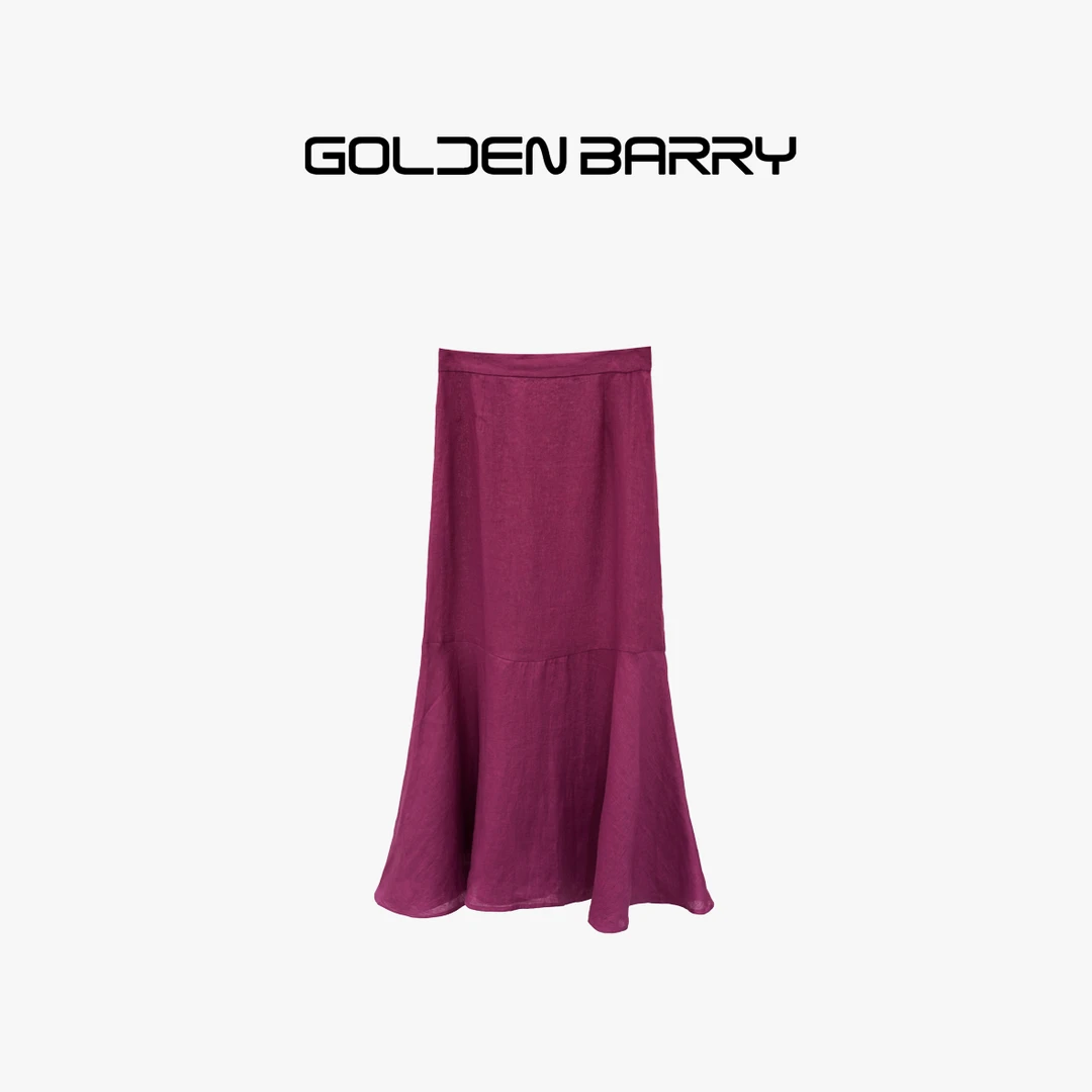 GOLDENBARRY|310113 女装高腰气质半身裙日杂风亚麻半裙