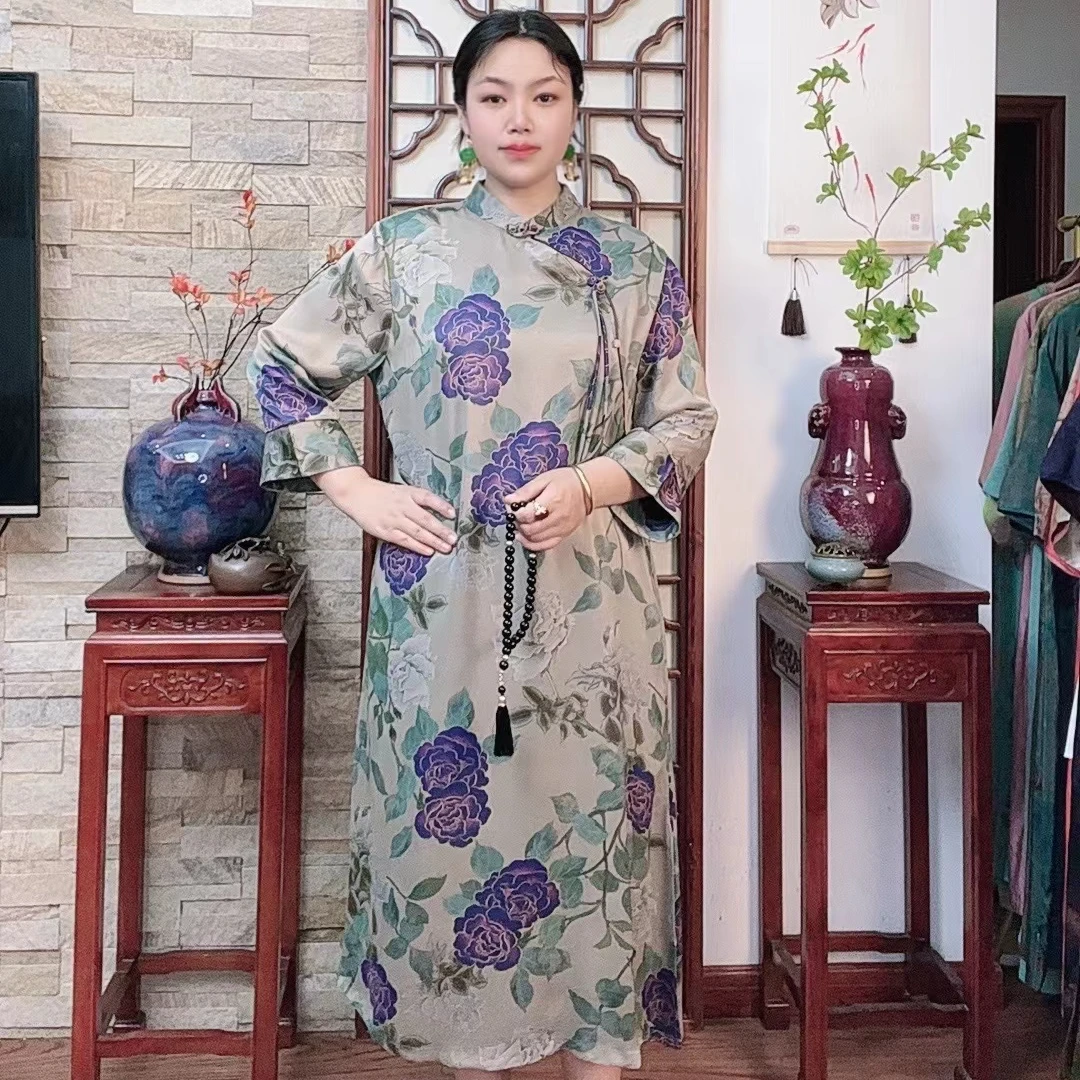 024【绿藤】新款时尚气质国风女装新中式显瘦减龄复古连衣裙