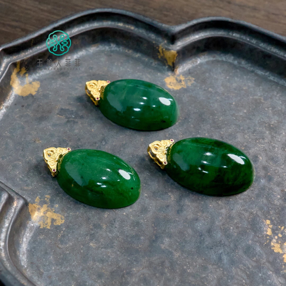 菲菲珠宝好*S925和田碧玉蛋面吊坠约36*20mm-多样性发一