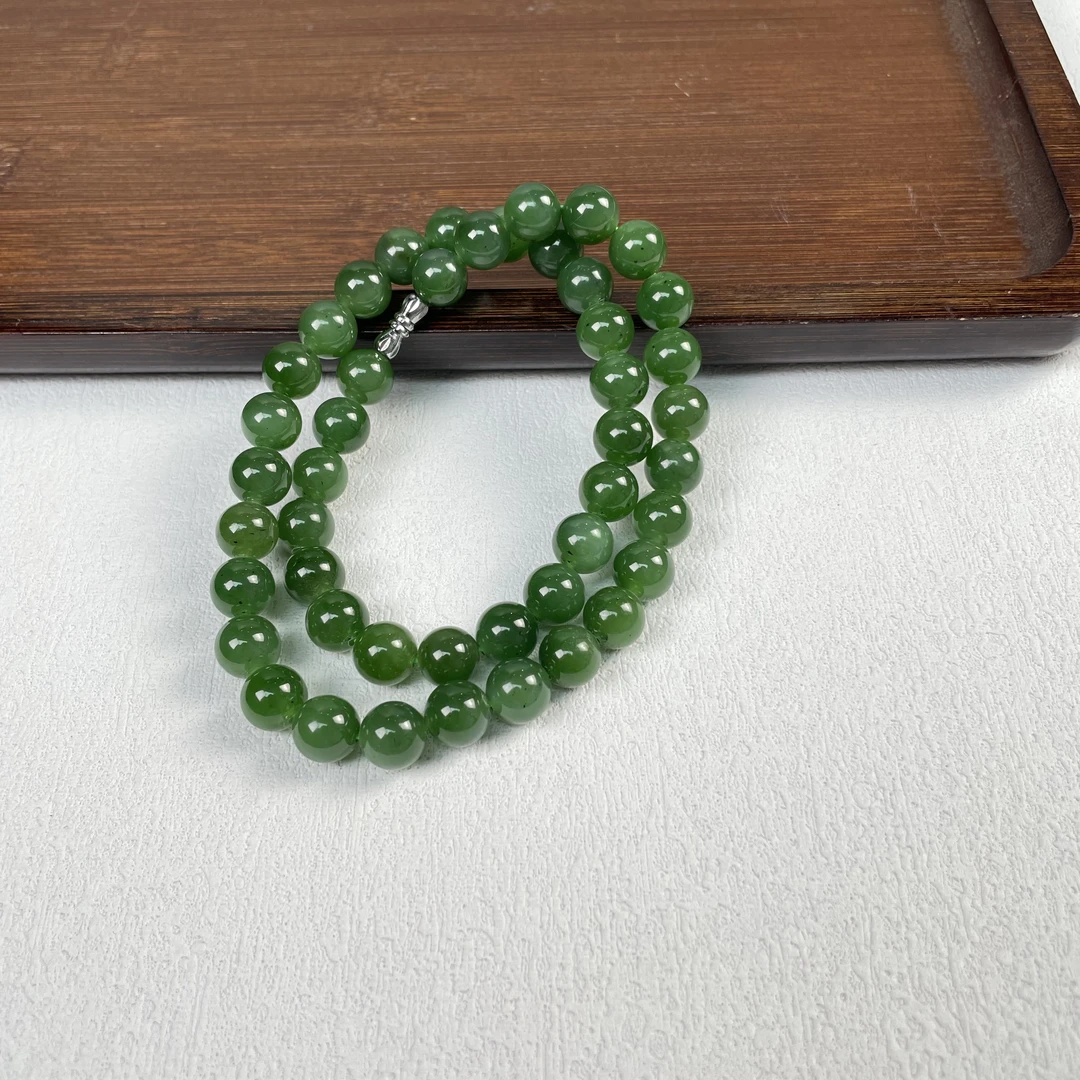 【春日珠宝】菲菲珠宝好*和田碧玉项链-圆珠妈妈链约10mm