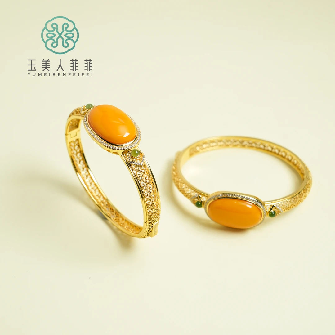 菲菲珠宝好*S925蜜蜡蛋面约20*28mm开口手镯~多样性发一