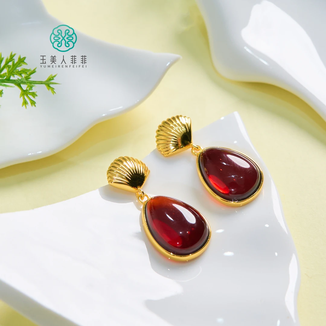 玉美人菲菲#S925血珀水滴耳坠