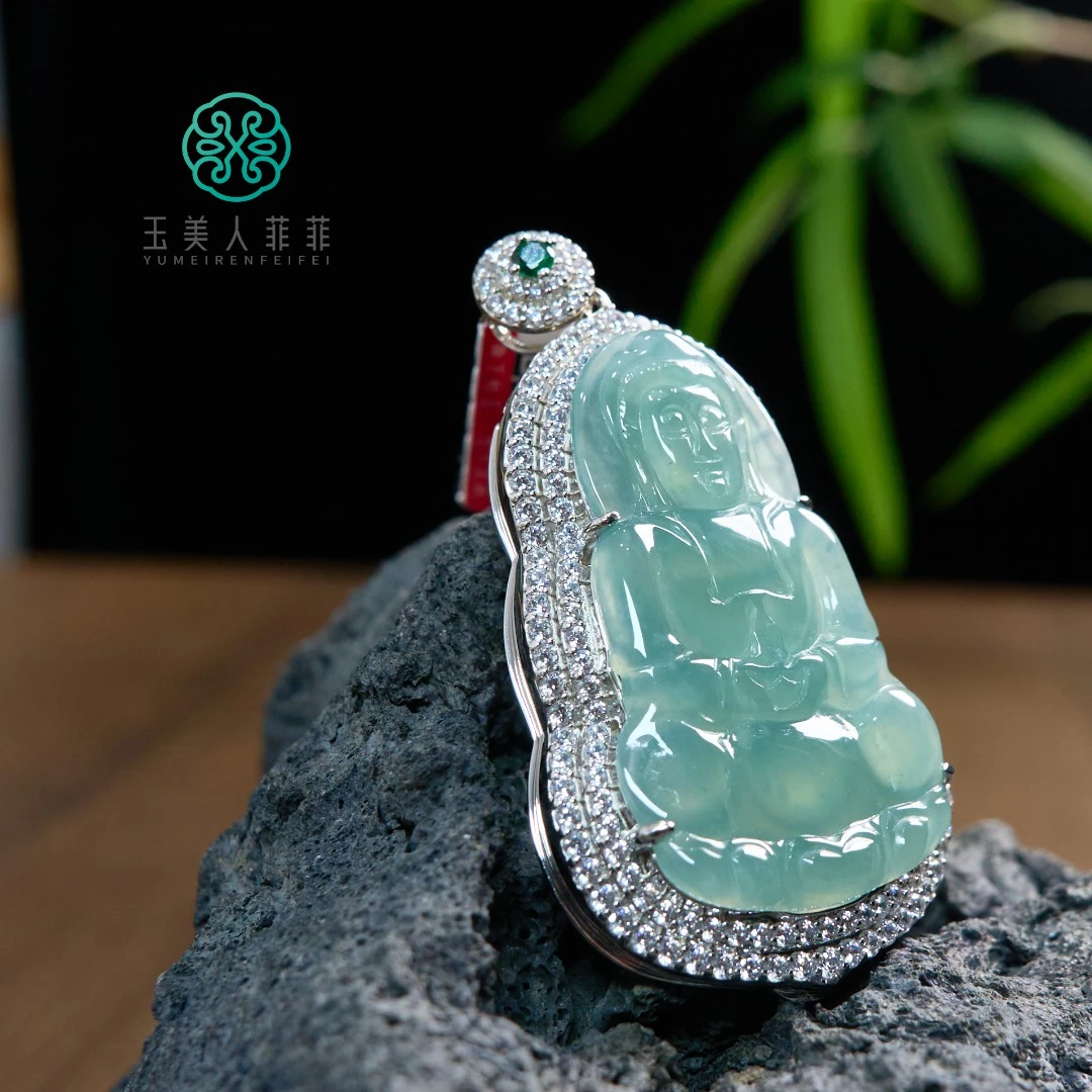玉美人菲菲~S925翡翠全包观音约57*32mm吊坠