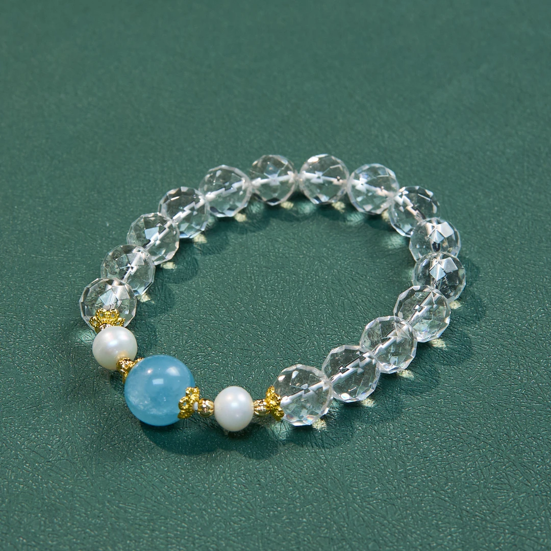 玉美人菲菲#白水晶单圈手串-切面珠约10mm