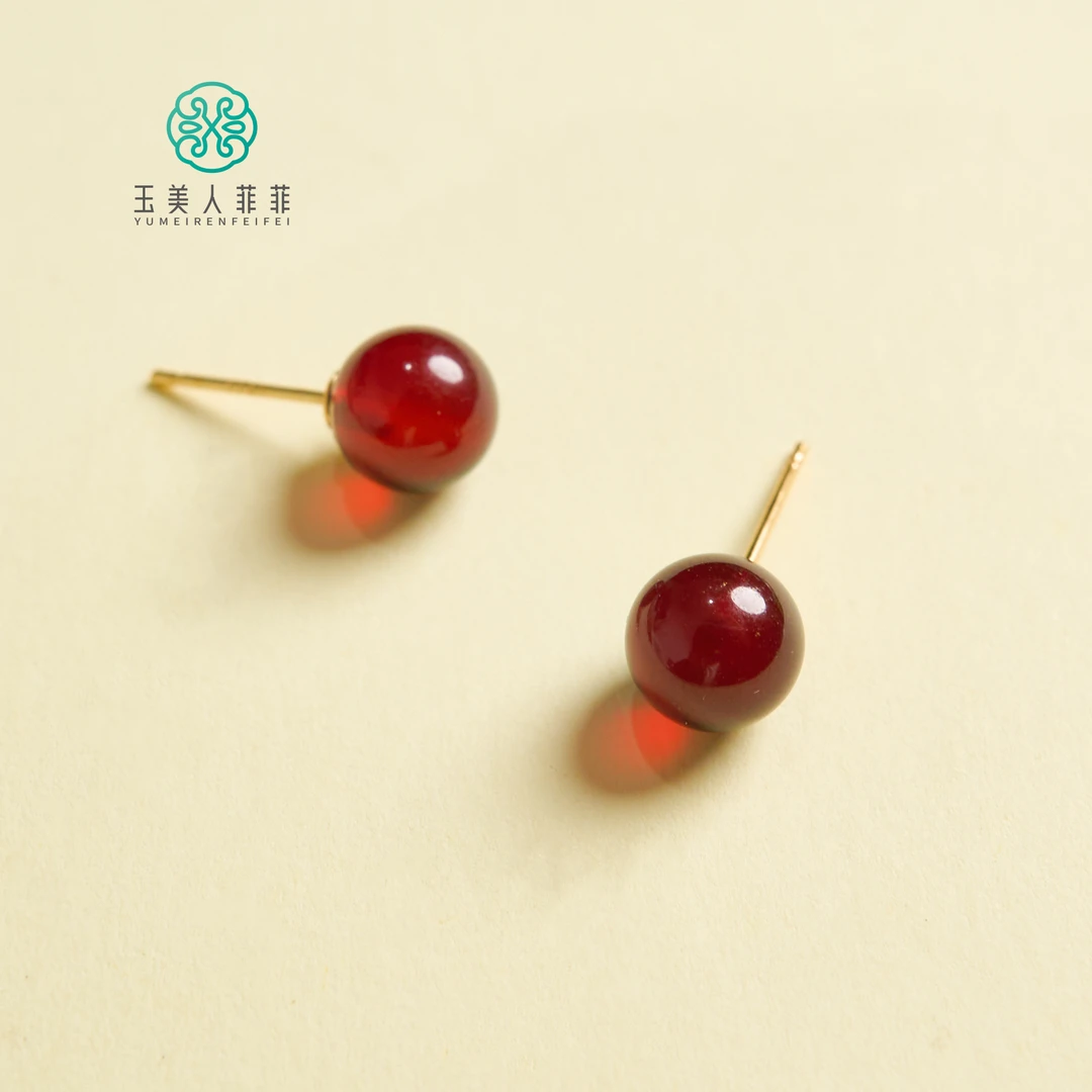 玉美人菲菲~S925血珀圆珠耳坠