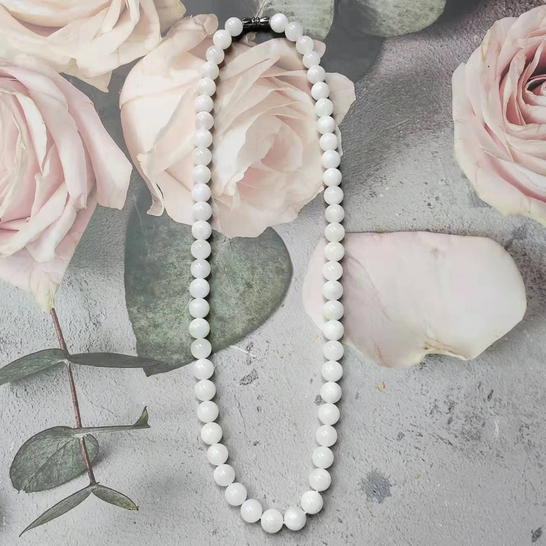 玉美人菲菲-和田玉项链-白玉妈妈链约8mm项链