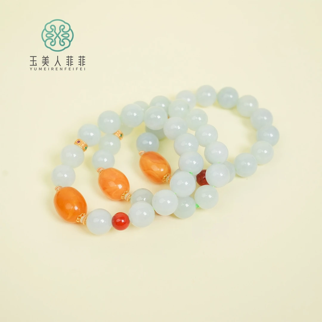 玉美人菲菲#翡翠手串-圆珠约12mm~多样性发一