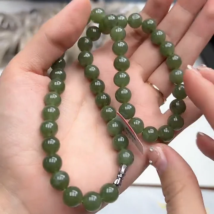 玉美人菲菲/33550和田玉圆珠项链