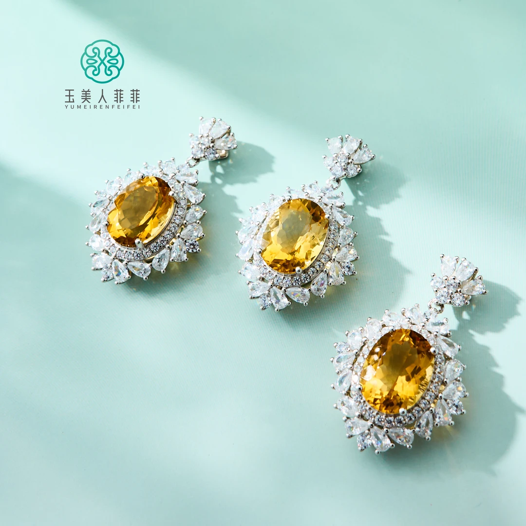 玉美人菲菲#S925黄水晶菱形蛋面吊坠约33*27mm-多样性发一约9克拉