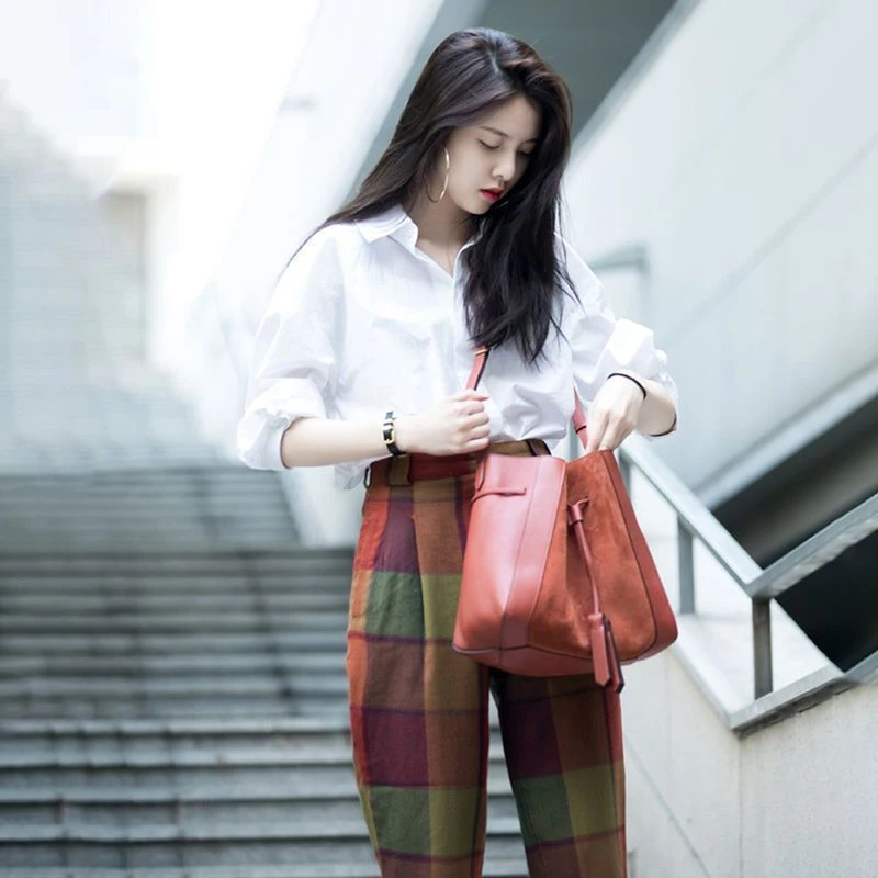 AL风复古气质白衬衫女长袖春秋韩系宽松百搭polo领衬衣小个子上衣