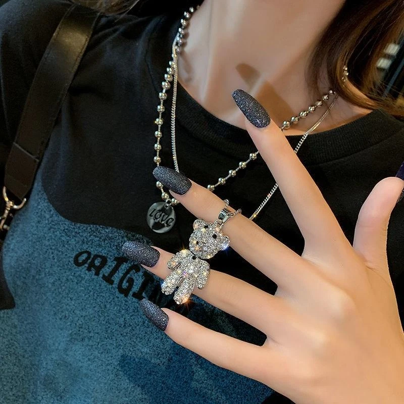 钛钢项链 1185～小熊双层叠戴轻奢设计毛衣链ins