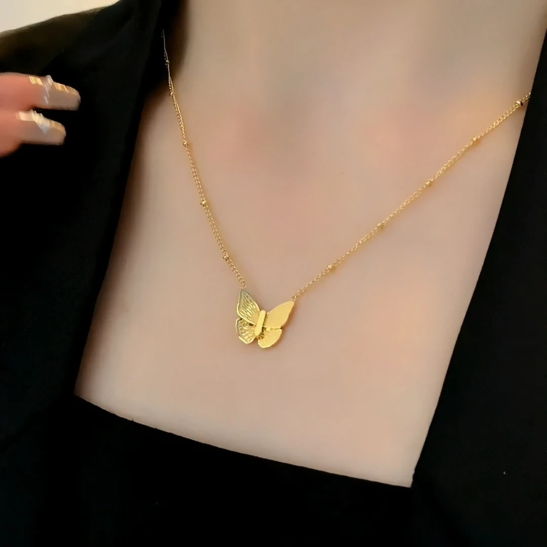 钛钢项链 时尚百搭蝴蝶钛钢项链简约百搭锁骨链女