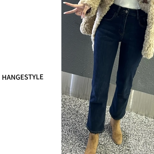 请叫我大韩 《西雅图》高腰弹力牛仔九分裤女直筒植绒显瘦加厚裤