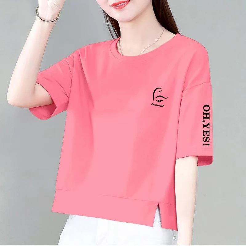 100%纯棉短袖t恤女夏季新款大码宽松韩版上衣显瘦遮肚拼接体恤衫