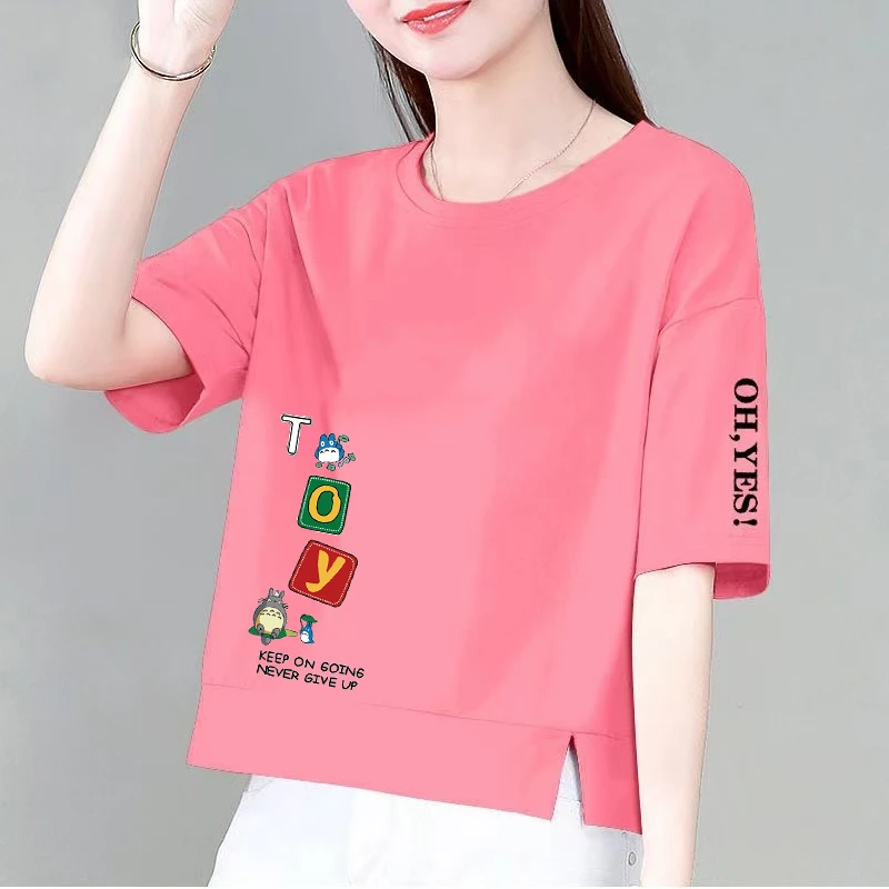 100纯棉夏季女装胖mm遮肚子上衣开叉设计感显瘦百搭圆领短袖T恤潮