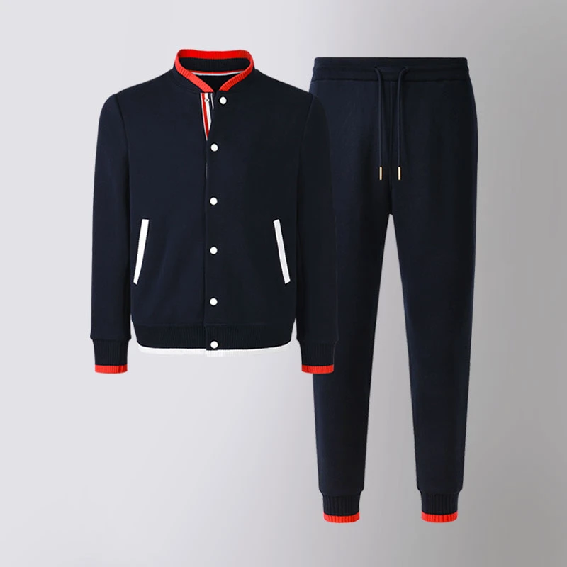 重磅法国罗纹棒球服长裤时尚两件套男女情侣厚款春秋套装