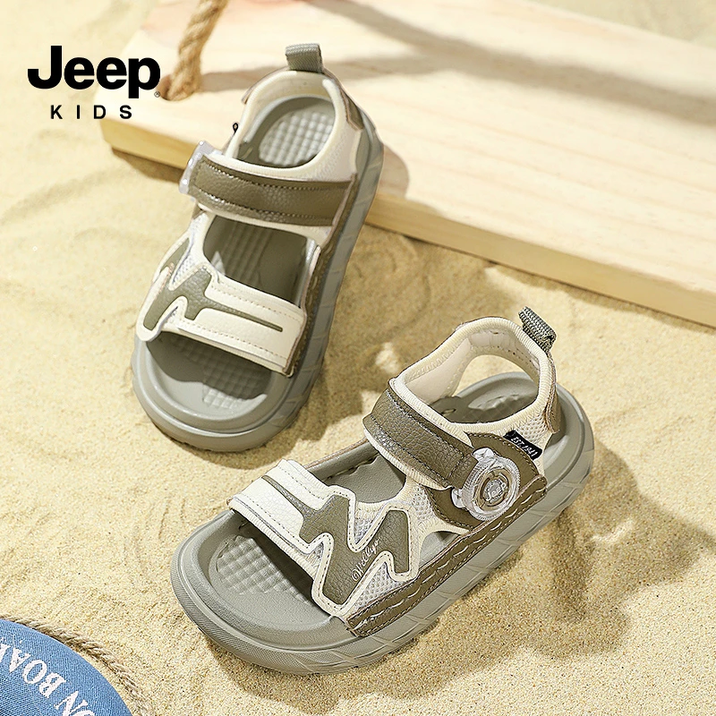 jeep儿童凉鞋男童夏款2025新款运动防滑男孩旋转扣童鞋夏季沙滩鞋