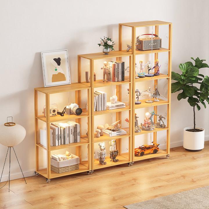 实木置物架家用现代带门防尘移动落地架书房亚克力多层收纳架