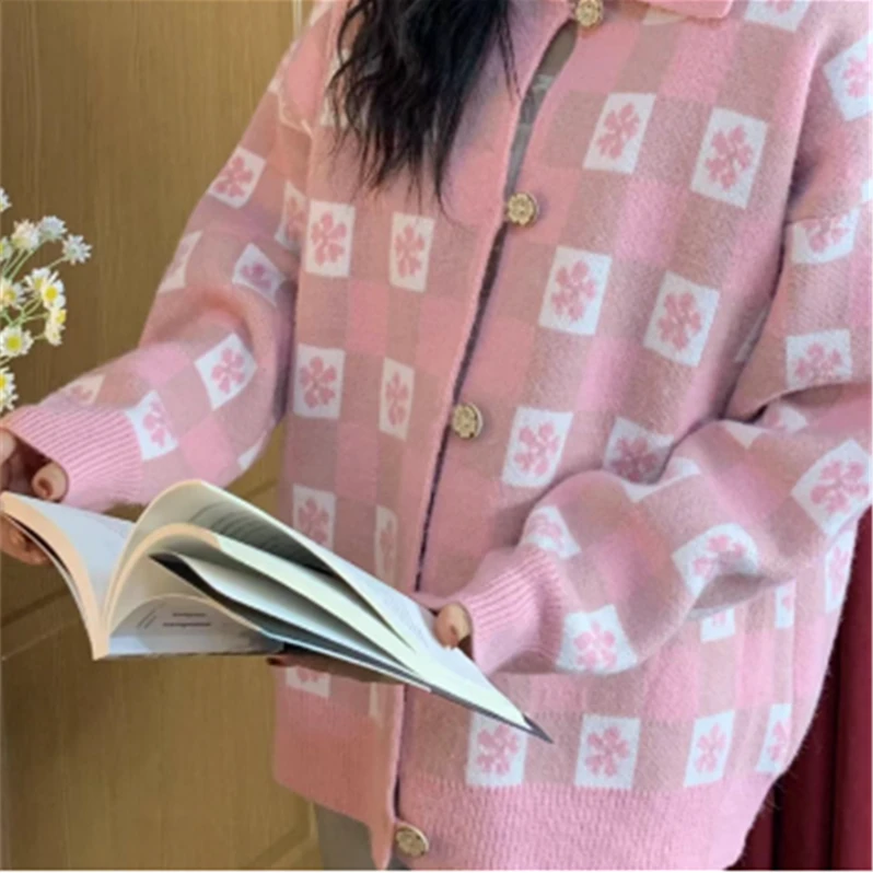 Light Blue定制复古设计开衫毛衣女新款甜美宽松外套百搭80336