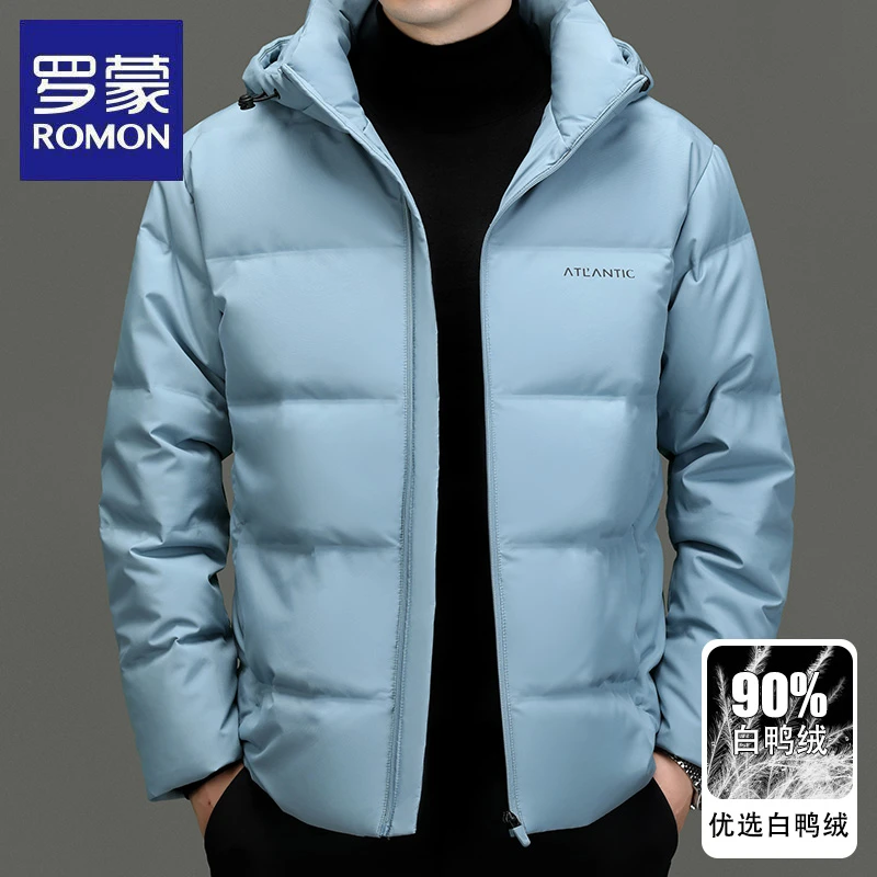 【白鸭绒】罗蒙冬季新款男士休闲羽绒服时尚连帽轻薄保暖上衣外套潮