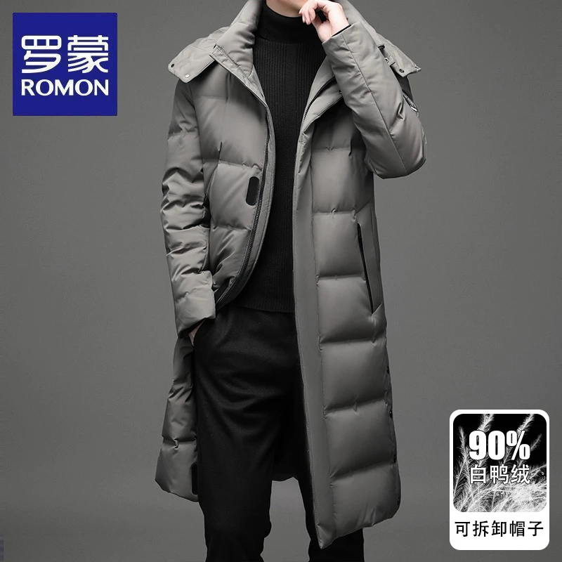 罗蒙羽绒服男士2025年新款冬季白鸭绒极寒加厚保暖长款过膝外套潮