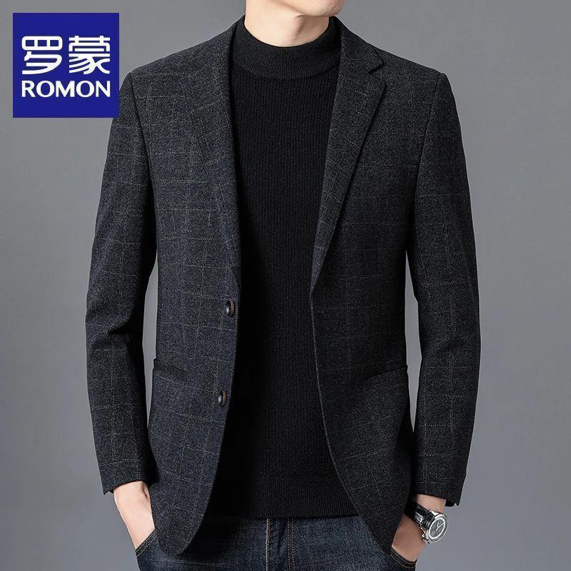 罗蒙秋冬季男士休闲西装百搭加厚外套宽松西服高档亲肤保暖大衣潮