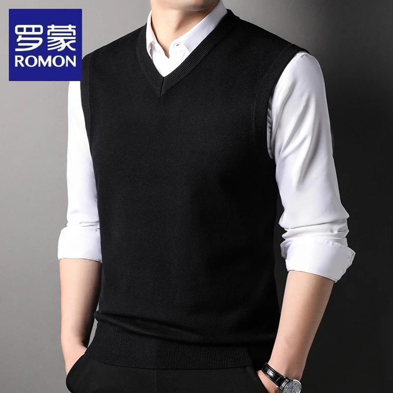 罗蒙秋冬季新款男士休闲针织背心时尚百搭宽松外套商务马甲上衣潮