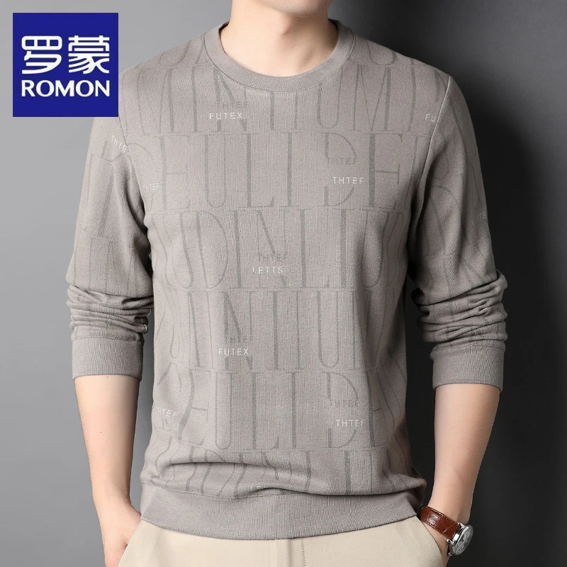 罗蒙长袖t恤男春秋季潮流印花休闲卫衣时尚百搭宽松透气打底衫潮