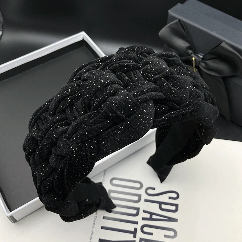 秋冬新款高颅顶编织气质发箍百搭黑色发卡发饰头箍宽边遮白发发卡