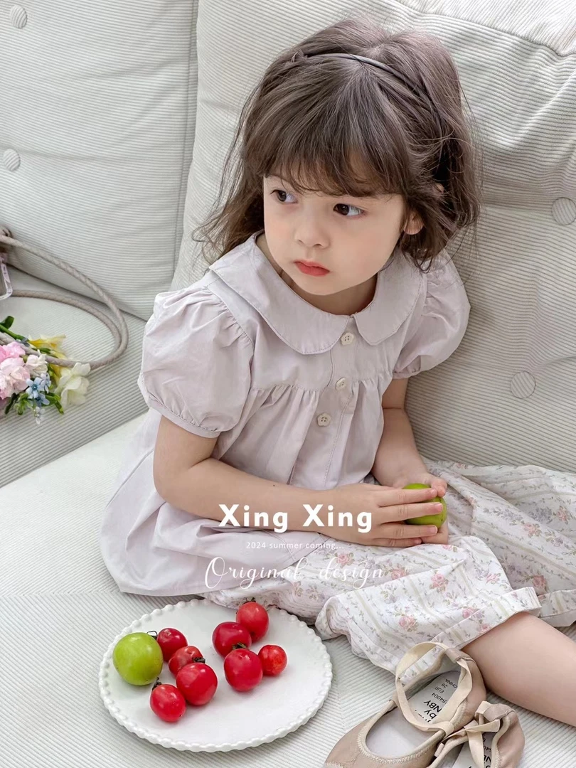 夏款-醒醒+紫色花裤套装-女童宝宝-YQ096