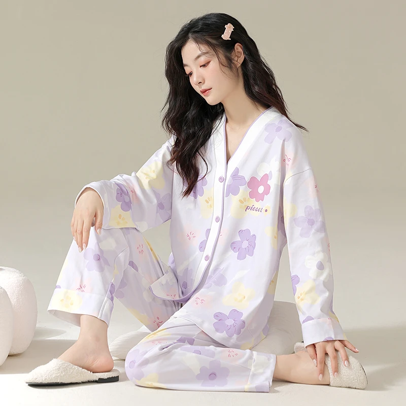 LEEX-ARGE睡衣女春秋纯棉长袖2023年新款女神简约休闲大码时尚可