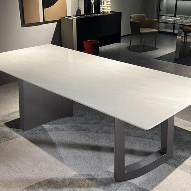 卡里冰玉天然大理石餐桌椅餐桌家用奢石长方形现代轻奢不锈钢