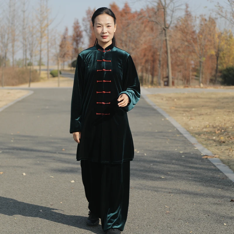 保暖冬季南韩绒练功服中式太极服中长款春秋新款太极拳服装