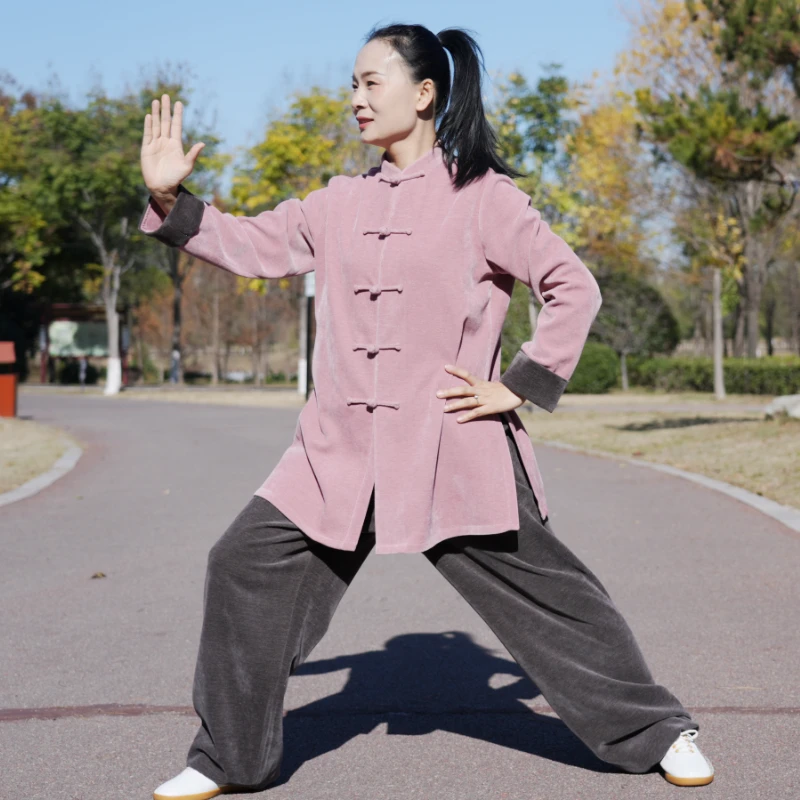 新款加厚太极服双面宝丽绒男女秋冬武术练功服中式立领长袖拳服