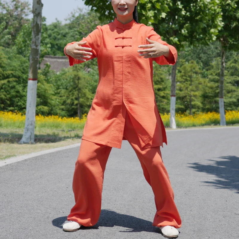 夏季新款男女棉麻飘逸休闲中国风武术太极表演晨练比赛长袖太极服