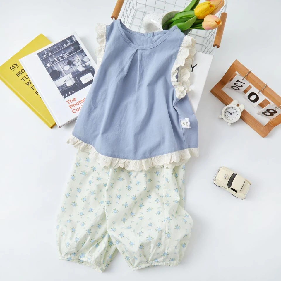 SP0117莫奈田园风儿童夏季棉麻套装