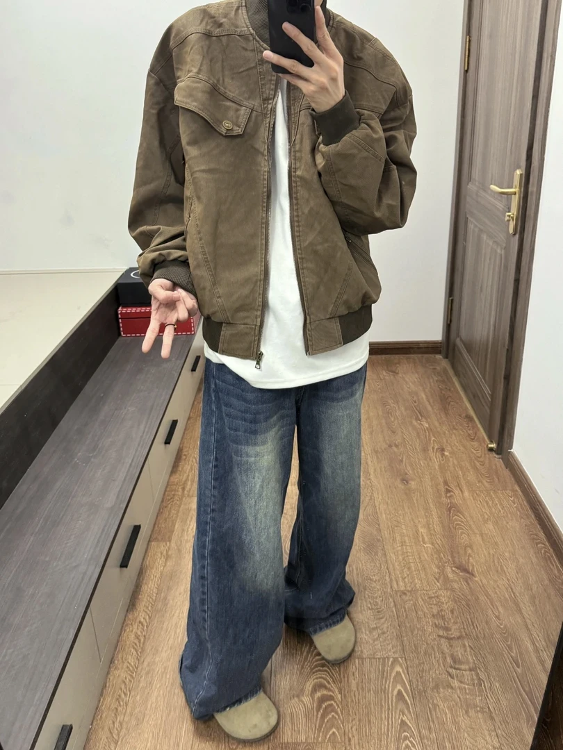 美式复古哈灵顿外套夹克潮男cleanfit重磅做旧解构设计感短款外套