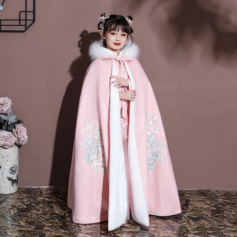 【钰格格】女童披风斗篷毛领加绒加厚款冬季外出拜年服儿童超仙公主