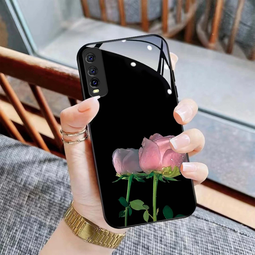 【vivo Y30/ iQOOU1x 通用】个性玫瑰钢化玻璃手机壳 轻薄防摔刮