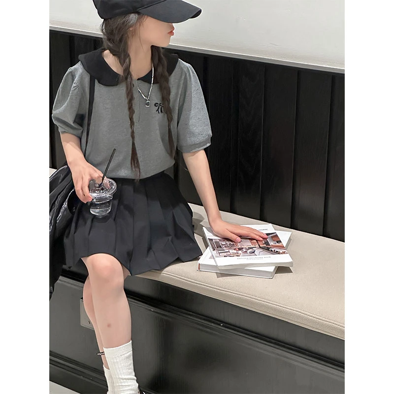 K26699学院风女童夏季Polo衫套装2025新款儿童短袖百褶裙衣服时髦