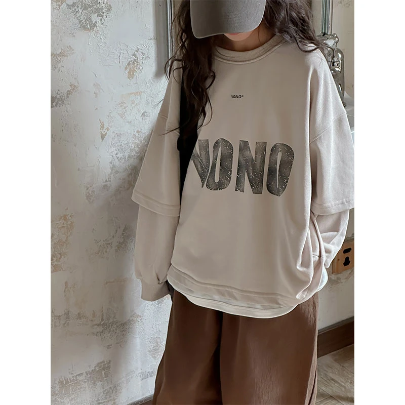 K26937孙小美假两件女大童卫衣春秋装儿童上衣2025新款长袖衣服