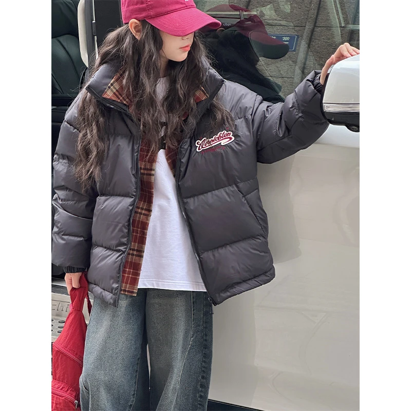 K27987假两件拼接女童棉衣2025冬装新款儿童加厚大童洋气外套棉服